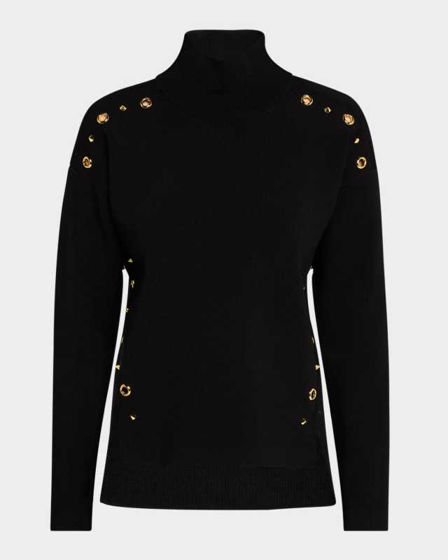 Mock-Neck Eyelet Embellished Sweat